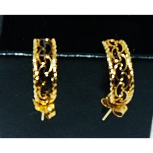 Vintage Gold-Tone Filigree Half Hoop Earrings Openwork Post Back Design